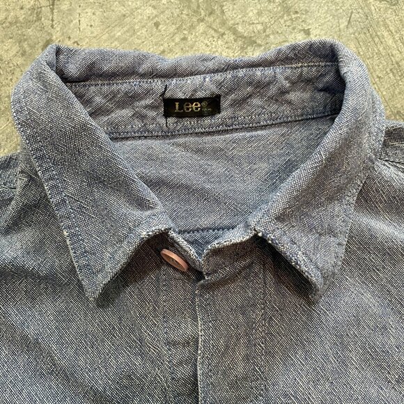 Vintage Lee Leather Patch Denim Button Up Shirt Large - Picture 2 of 10